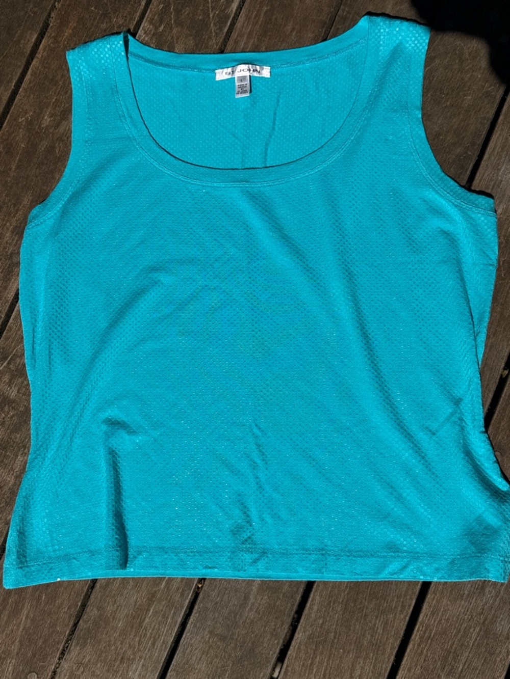 St. John Bright Teal Turquoise Scoop Neck Knit Tank with Sparkle. Size Large
